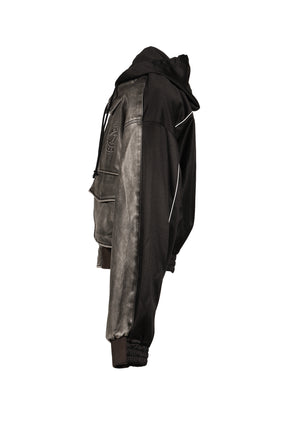 BLACK HYBRID WASHED FAUX LEATHER JACKET / BLK