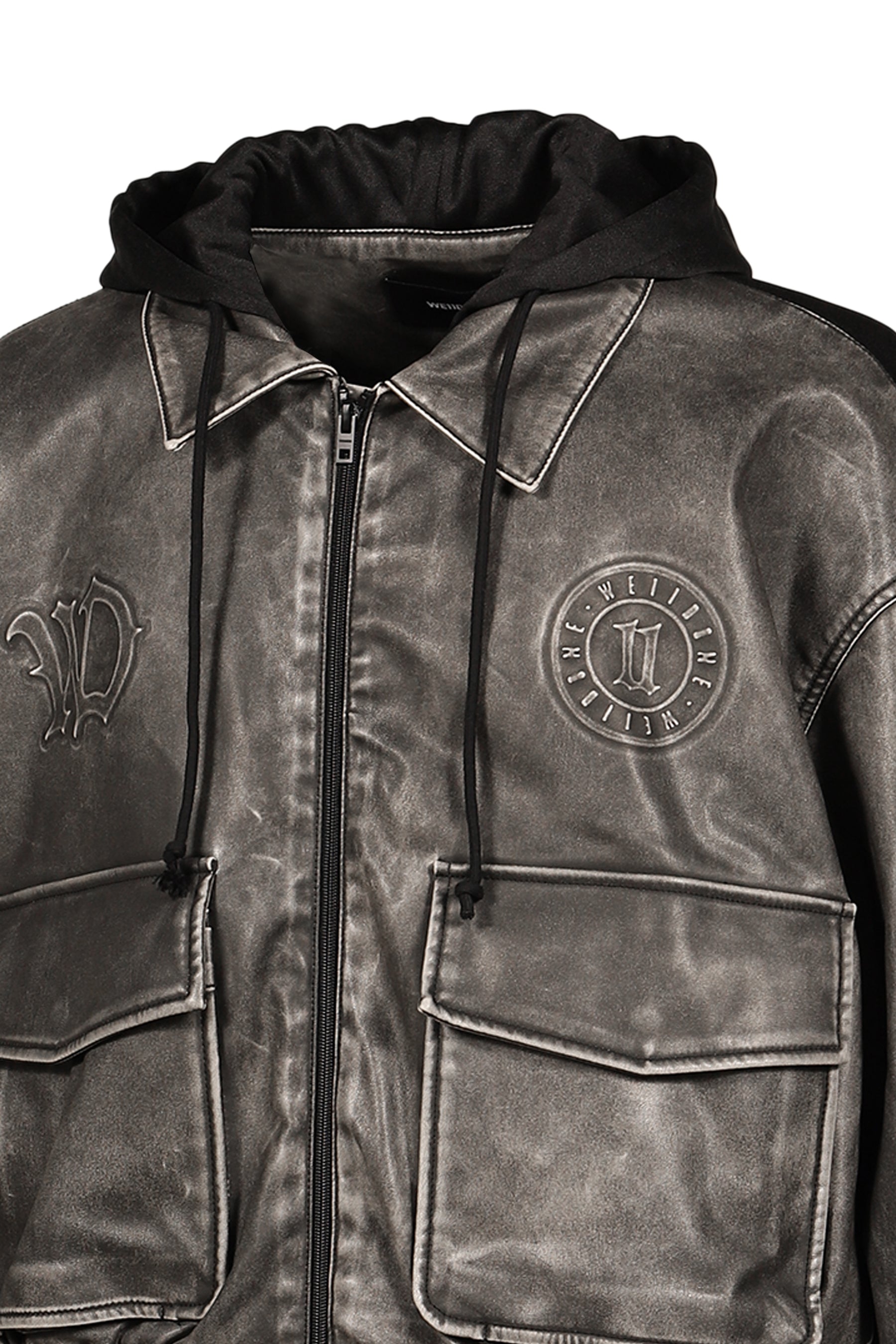 BLACK HYBRID WASHED FAUX LEATHER JACKET / BLK