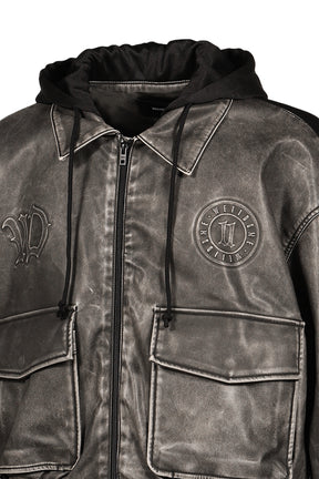 BLACK HYBRID WASHED FAUX LEATHER JACKET / BLK