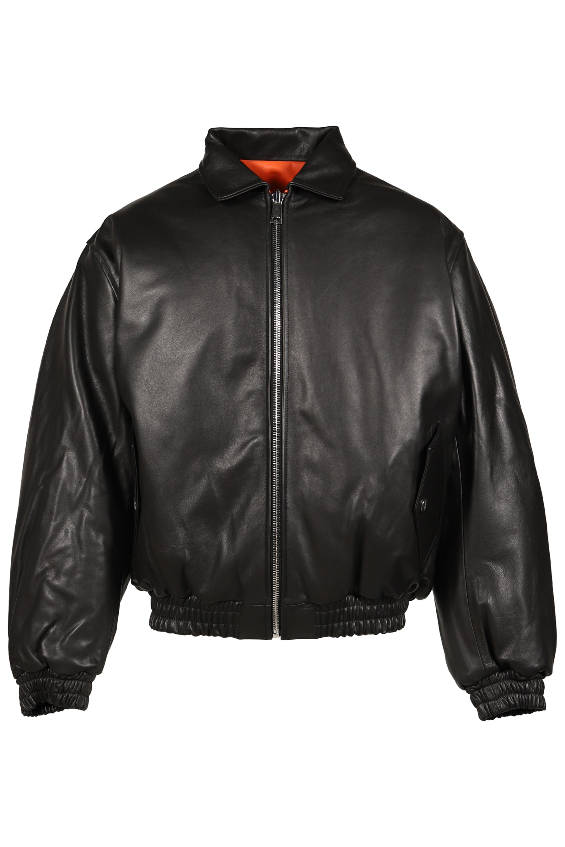 REVERSIBLE LEATHER BOMBER / BLK/ORG