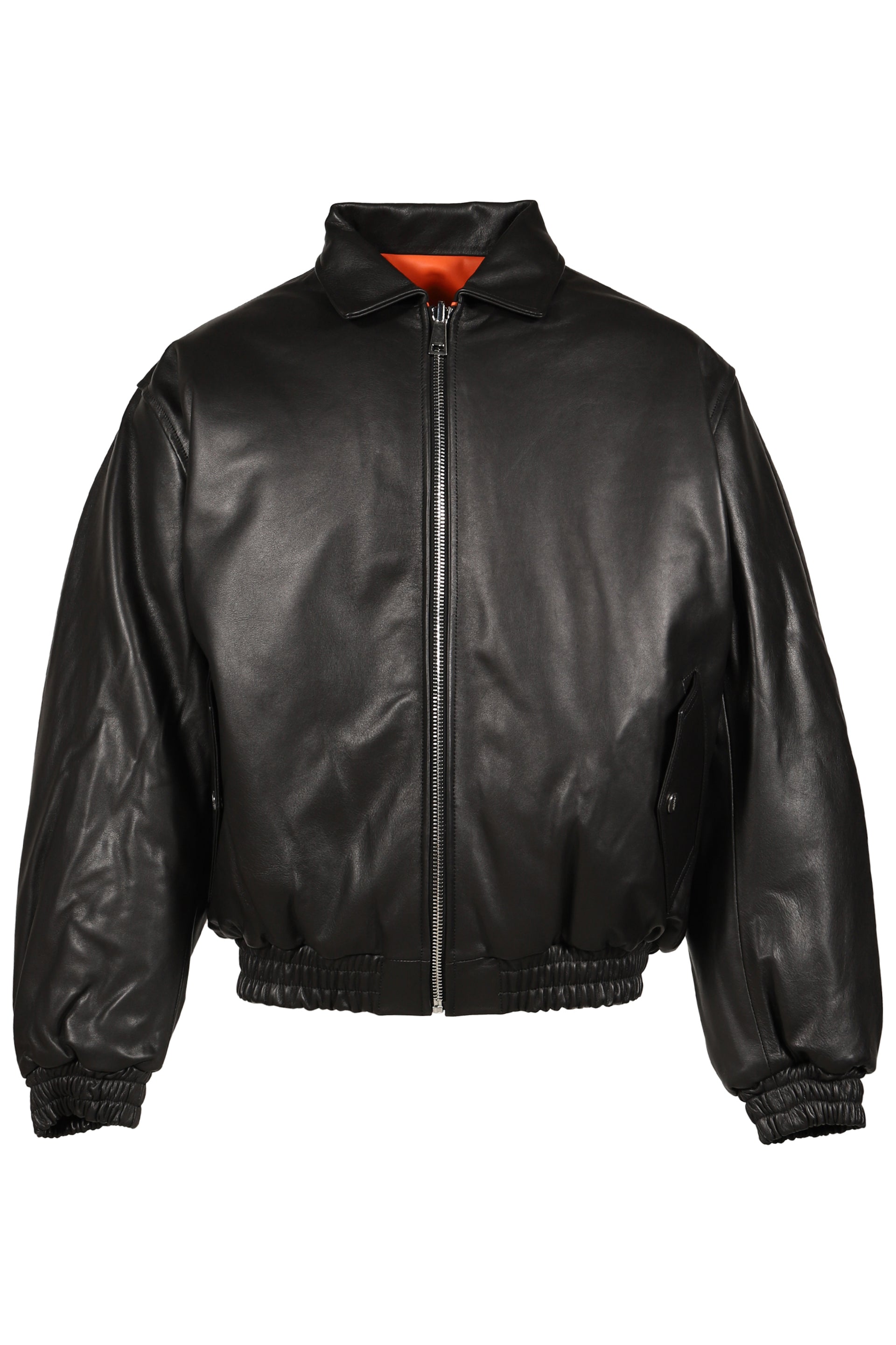 REVERSIBLE LEATHER BOMBER / BLK/ORG