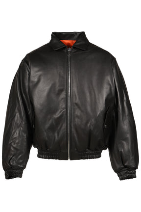 REVERSIBLE LEATHER BOMBER / BLK/ORG