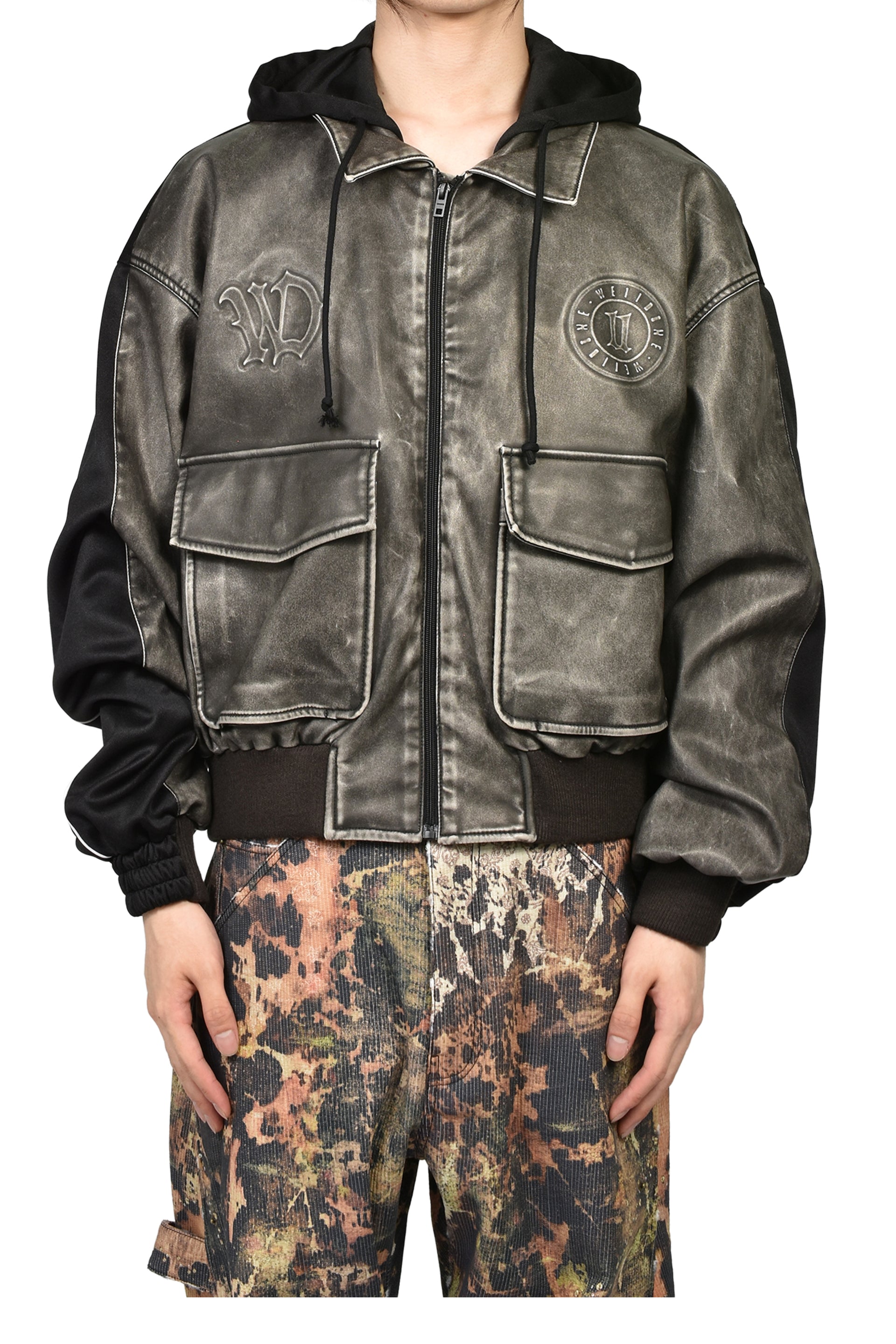 BLACK HYBRID WASHED FAUX LEATHER JACKET / BLK