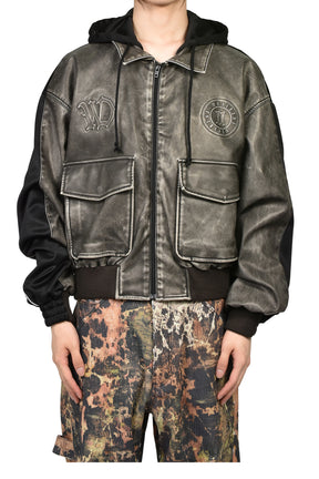 BLACK HYBRID WASHED FAUX LEATHER JACKET / BLK