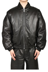 REVERSIBLE LEATHER BOMBER / BLK/ORG
