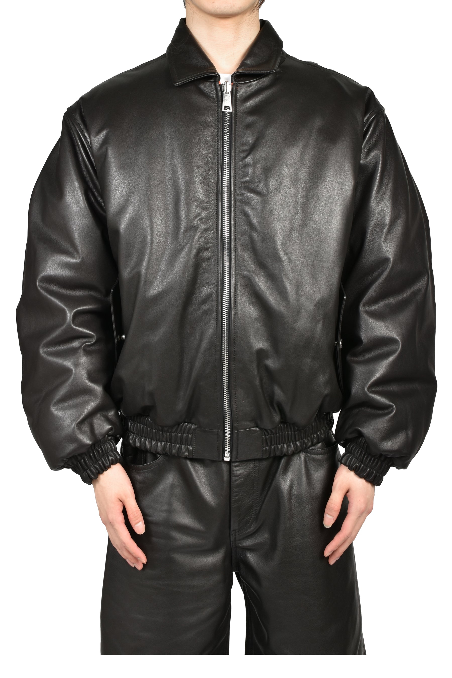 REVERSIBLE LEATHER BOMBER / BLK/ORG