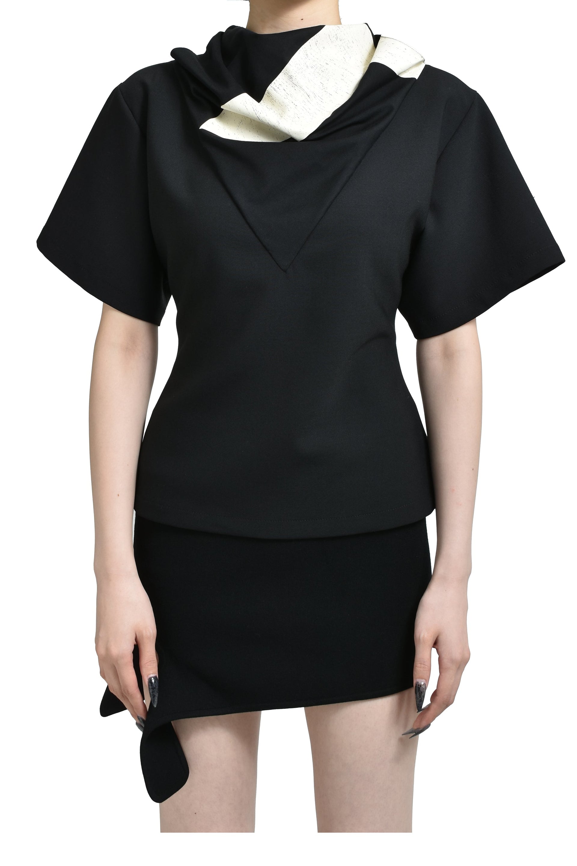 SCARF POLYWOOL TOP / BLACK 