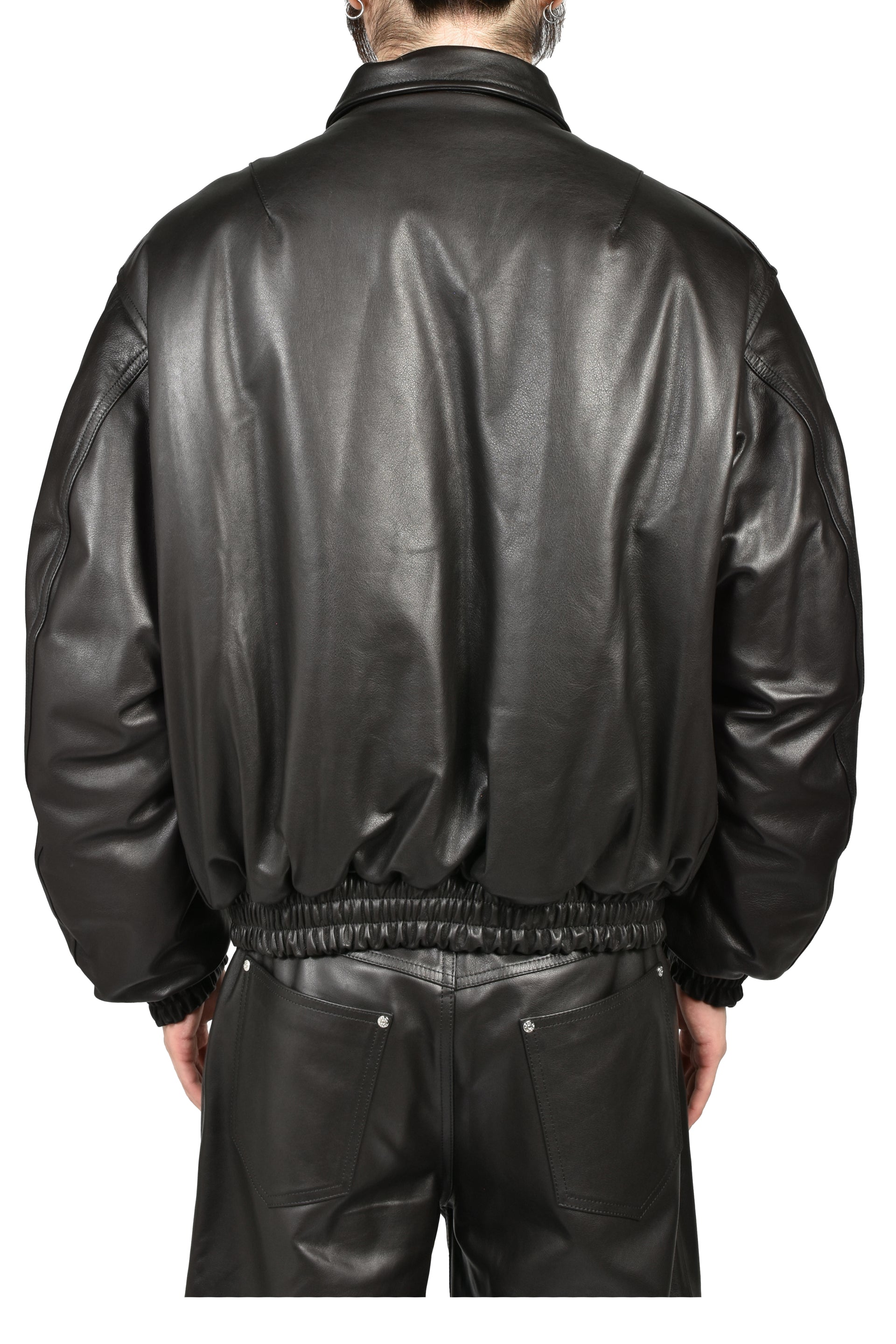 REVERSIBLE LEATHER BOMBER / BLK/ORG