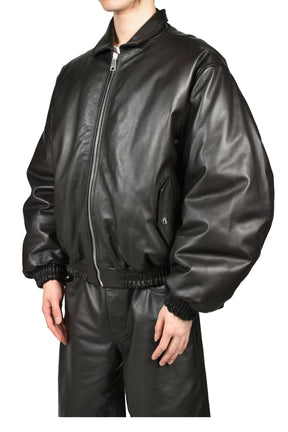REVERSIBLE LEATHER BOMBER / BLK/ORG