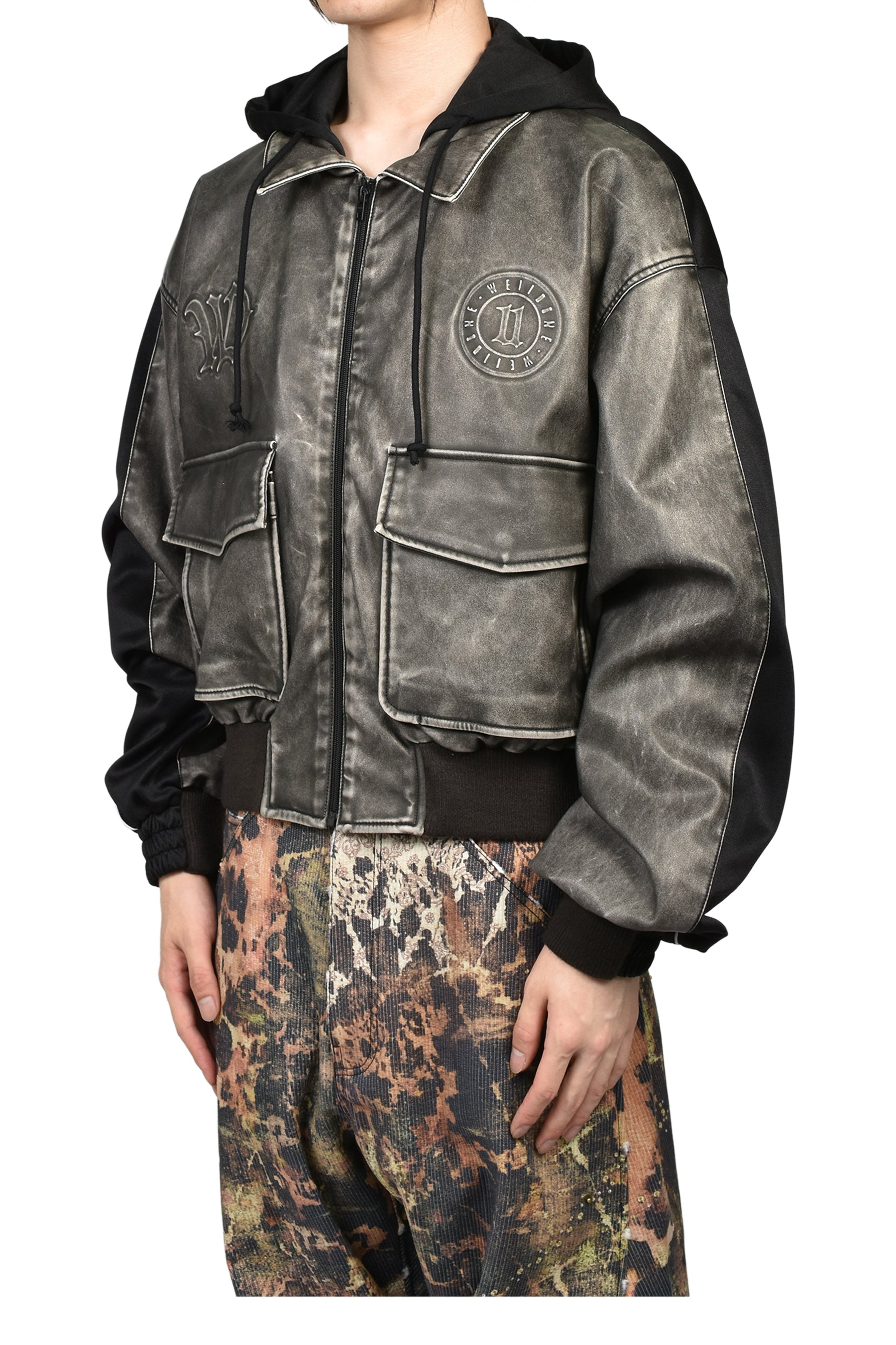 BLACK HYBRID WASHED FAUX LEATHER JACKET / BLK