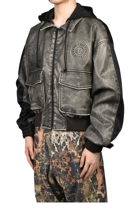 BLACK HYBRID WASHED FAUX LEATHER JACKET / BLK