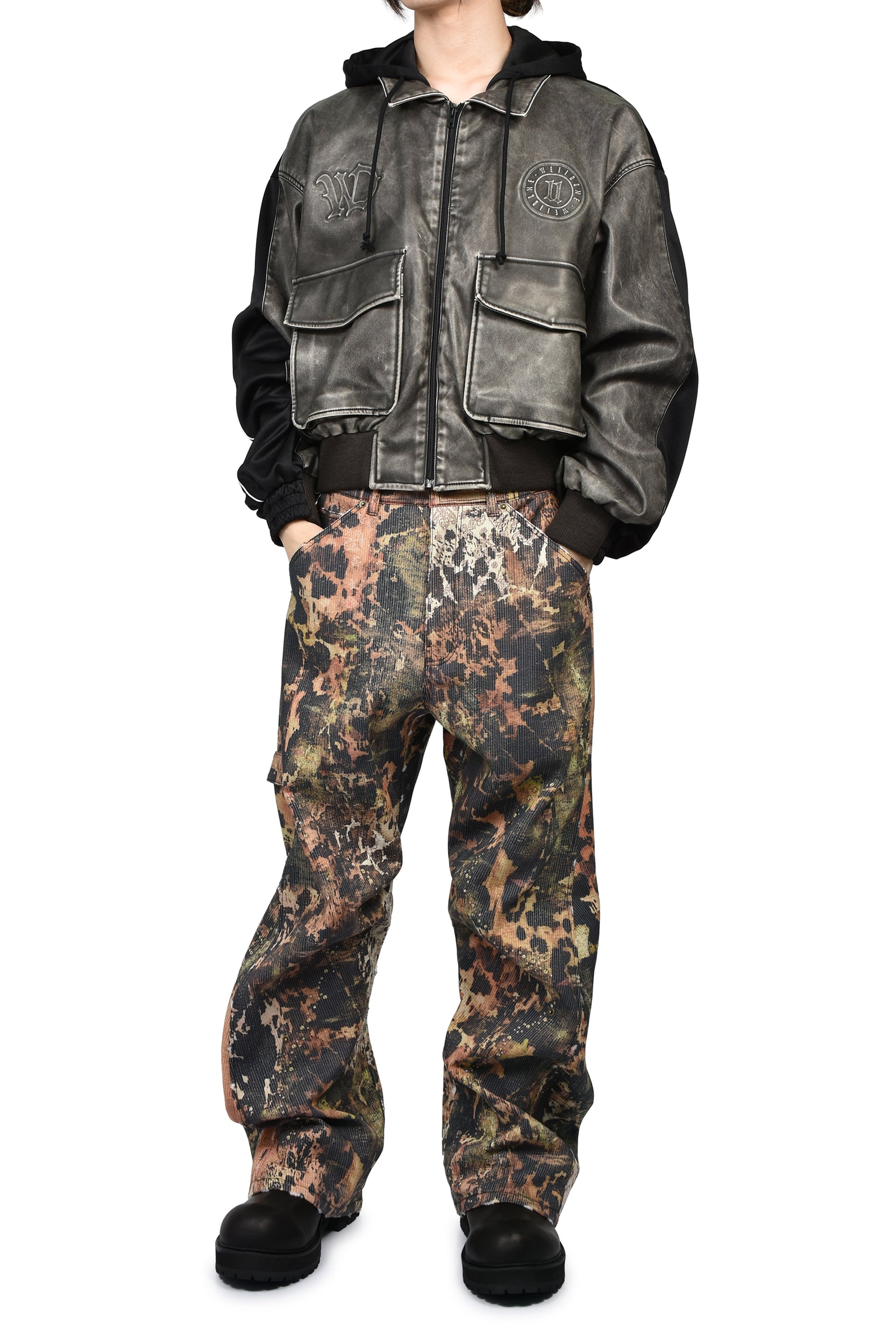 BLACK HYBRID WASHED FAUX LEATHER JACKET / BLK