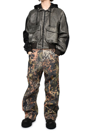 BLACK HYBRID WASHED FAUX LEATHER JACKET / BLK