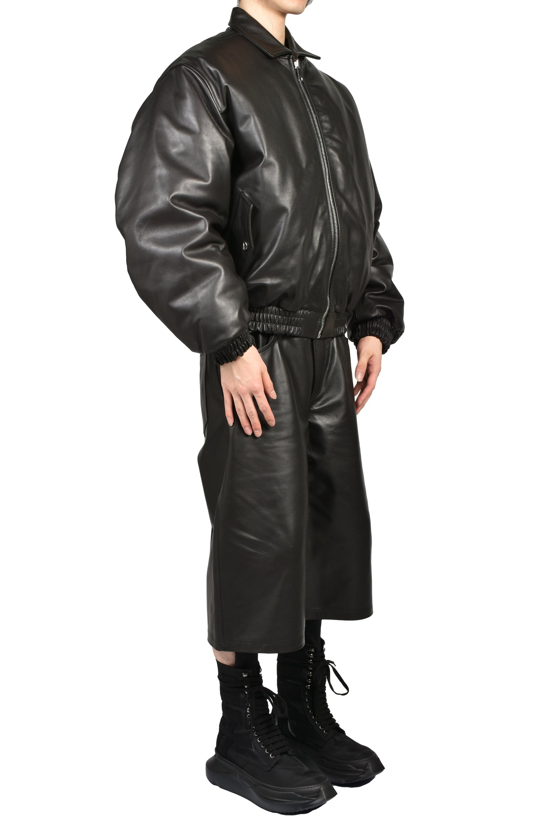 REVERSIBLE LEATHER BOMBER / BLK/ORG