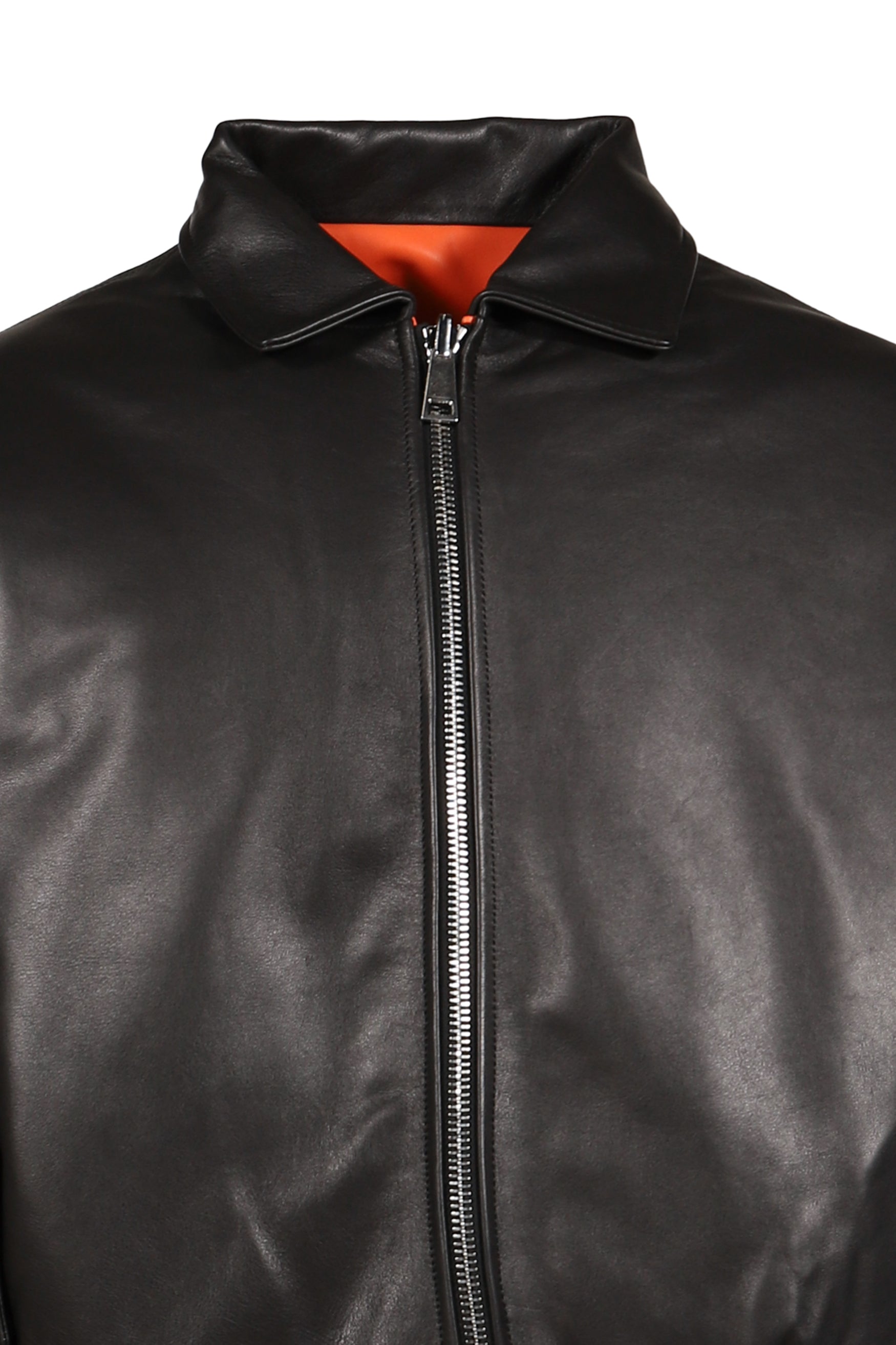 REVERSIBLE LEATHER BOMBER / BLK/ORG