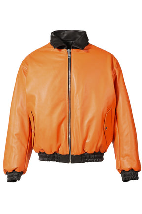 REVERSIBLE LEATHER BOMBER / BLK/ORG