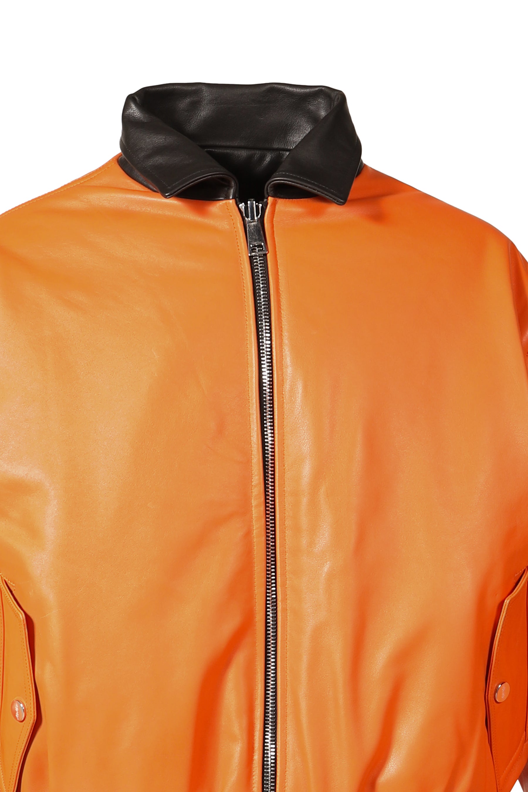 REVERSIBLE LEATHER BOMBER / BLK/ORG