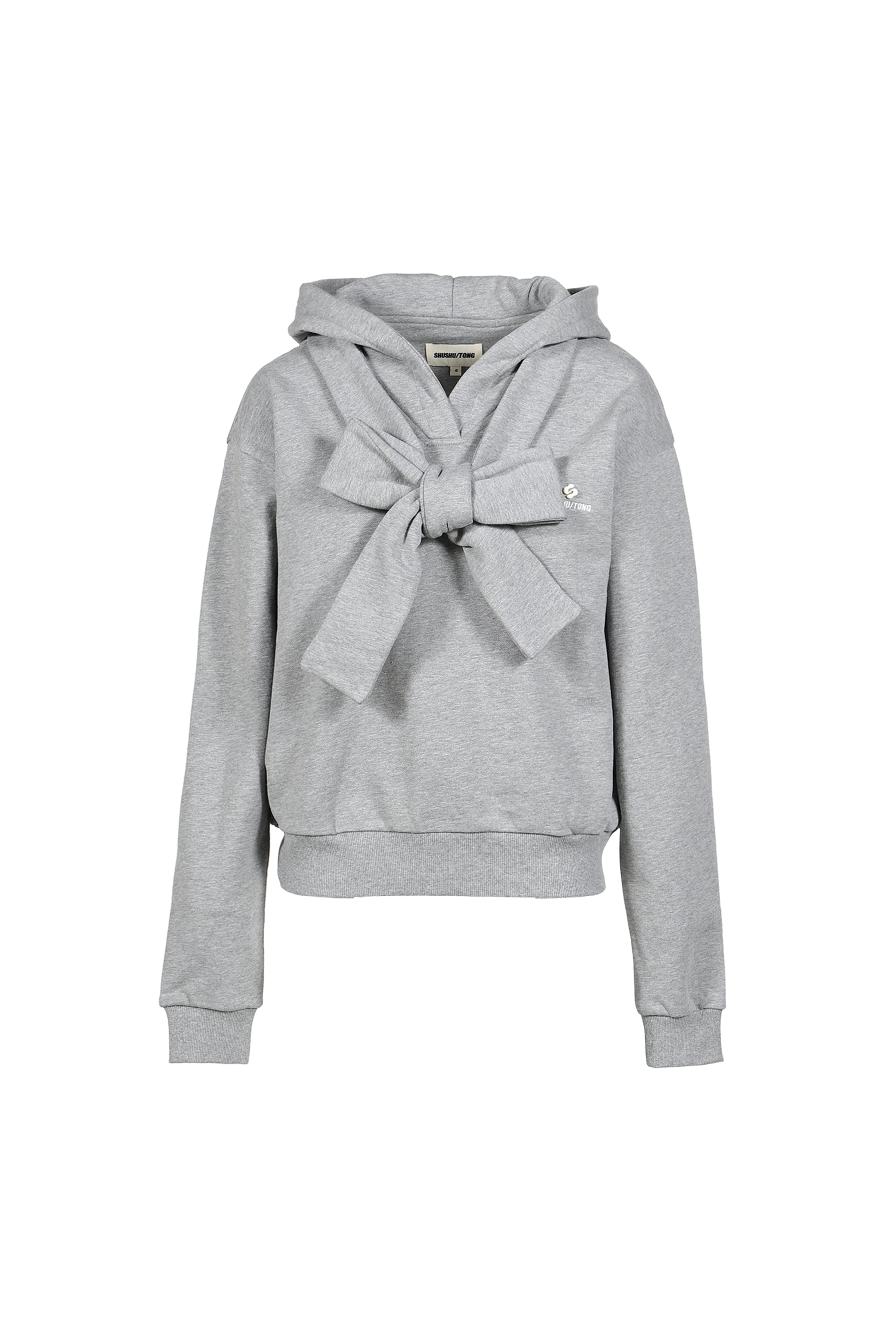 TIE FRONT BOW HOODIE / GRY