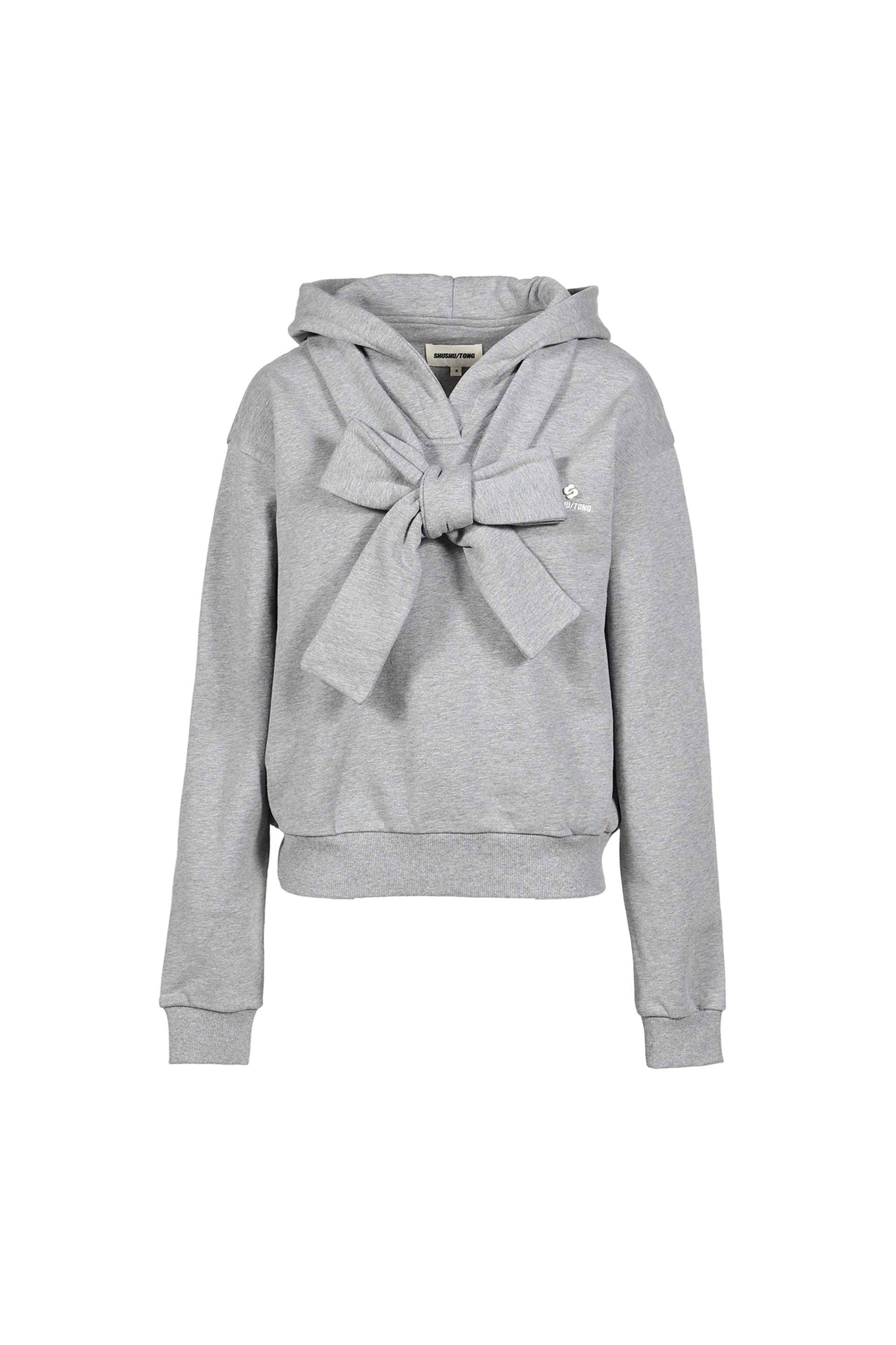 TIE FRONT BOW HOODIE / GRY