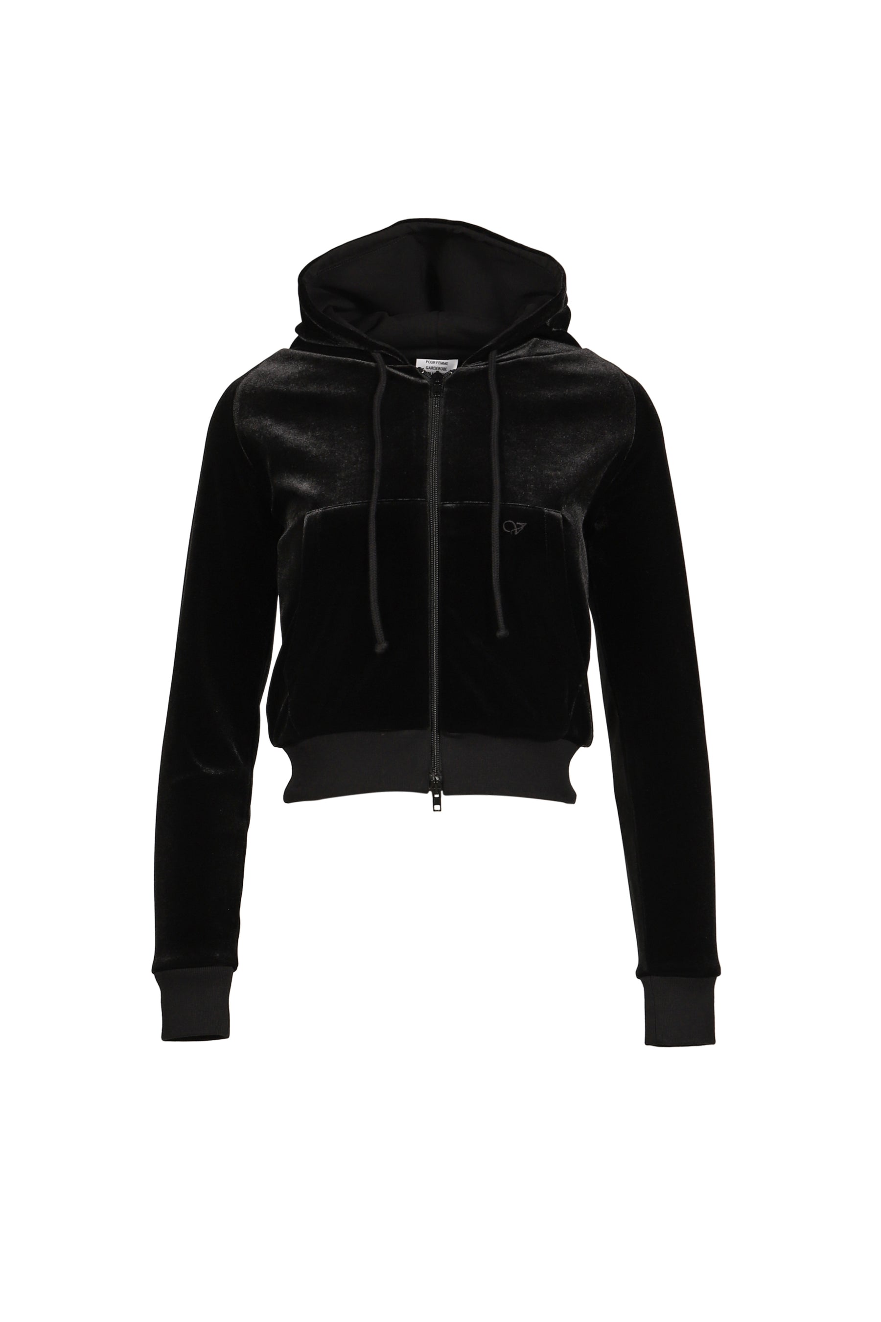VELVET FITTED ZIP-UP HOODIE / BLK