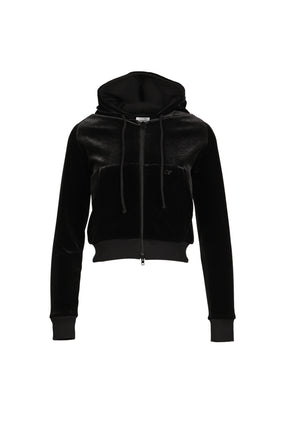VELVET FITTED ZIP-UP HOODIE / BLK