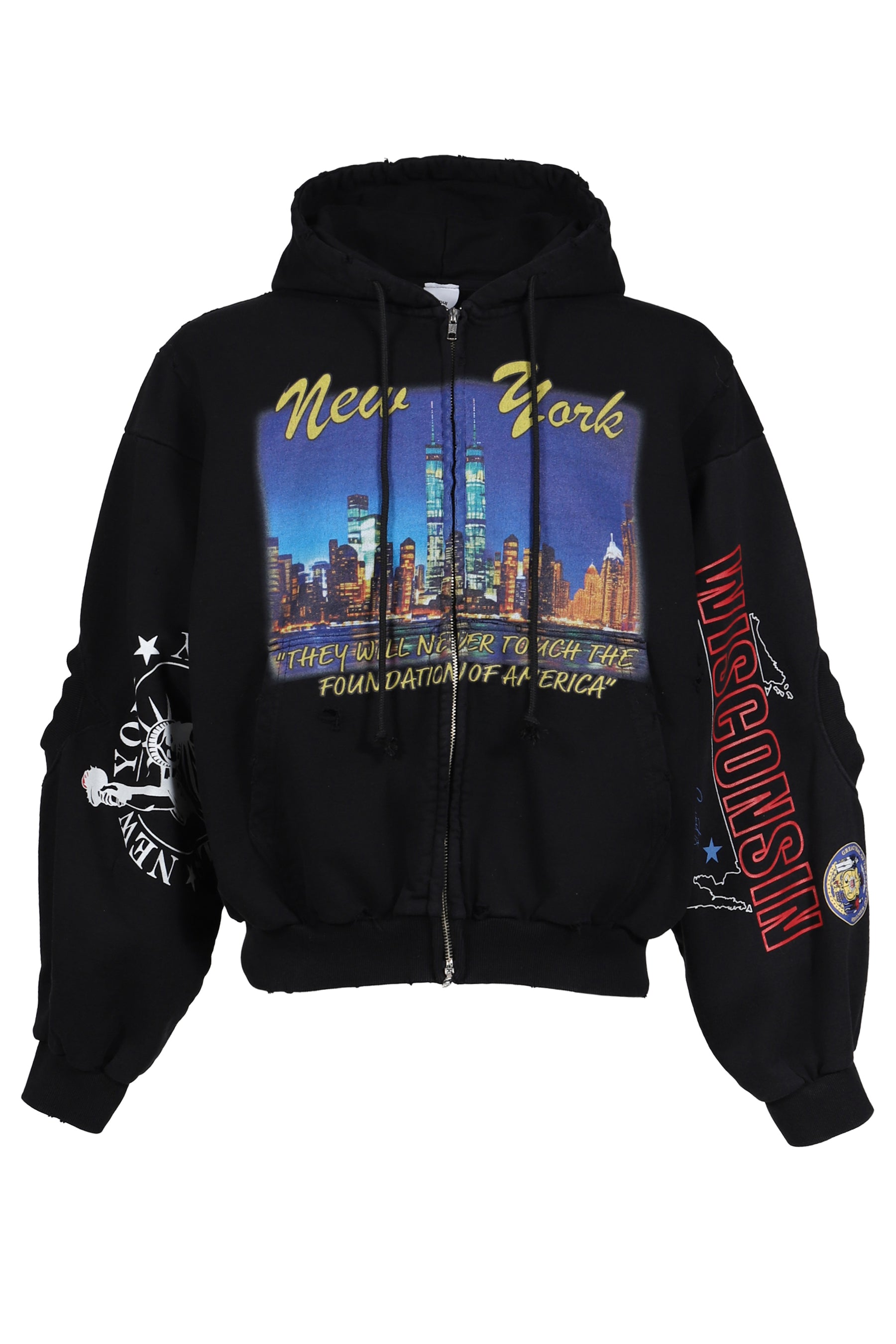 RECONSTRUCTED SWEATSHIRTS ZIP HOODIE / BLK