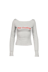 GREY PRINT OFF-SHOULDER LONG SLEEVE TEE / GRY