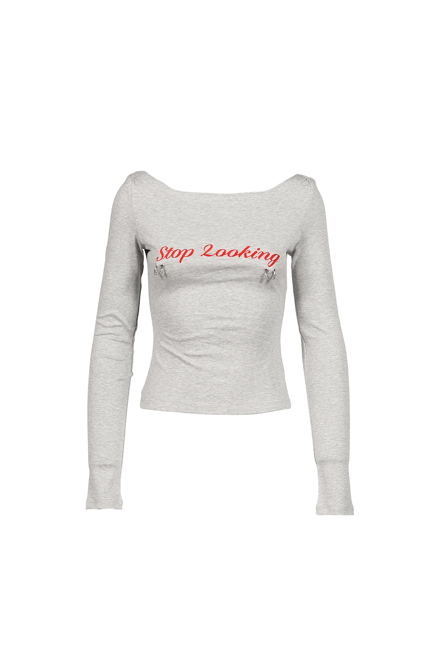 GREY PRINT OFF-SHOULDER LONG SLEEVE TEE / GRY