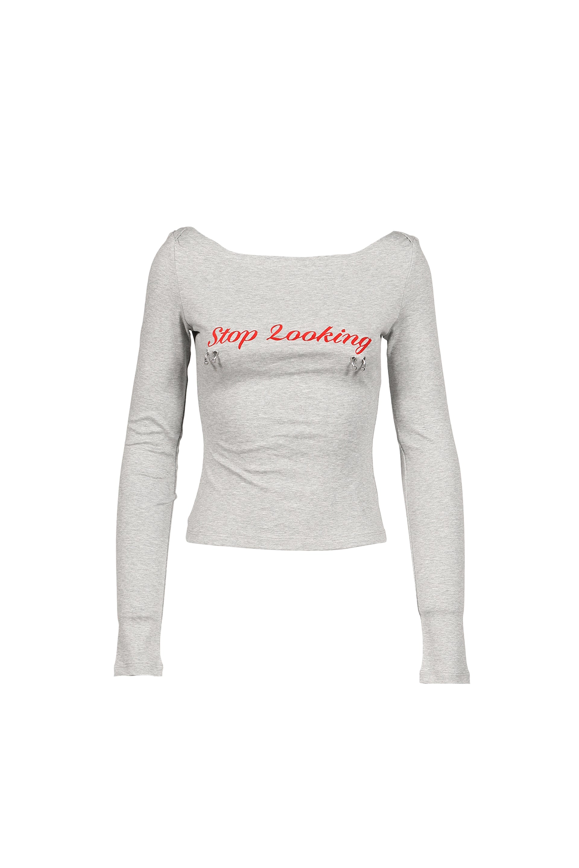 GREY PRINT OFF-SHOULDER LONG SLEEVE TEE / GRY