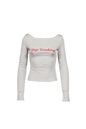 GREY PRINT OFF-SHOULDER LONG SLEEVE TEE / GRY
