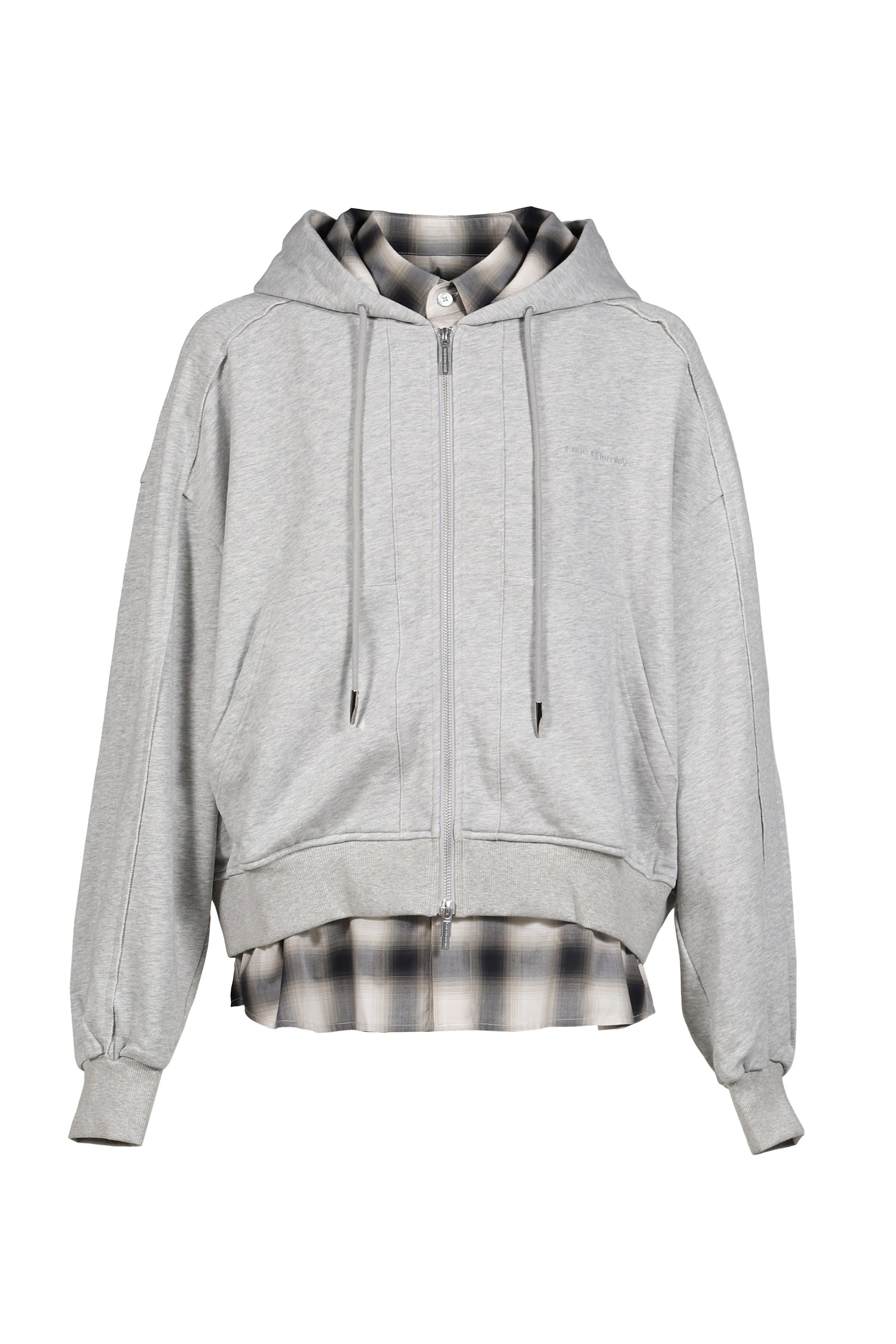 2 IN 1 ZIP HOODIE WITH CHECK SHIRT / GRY