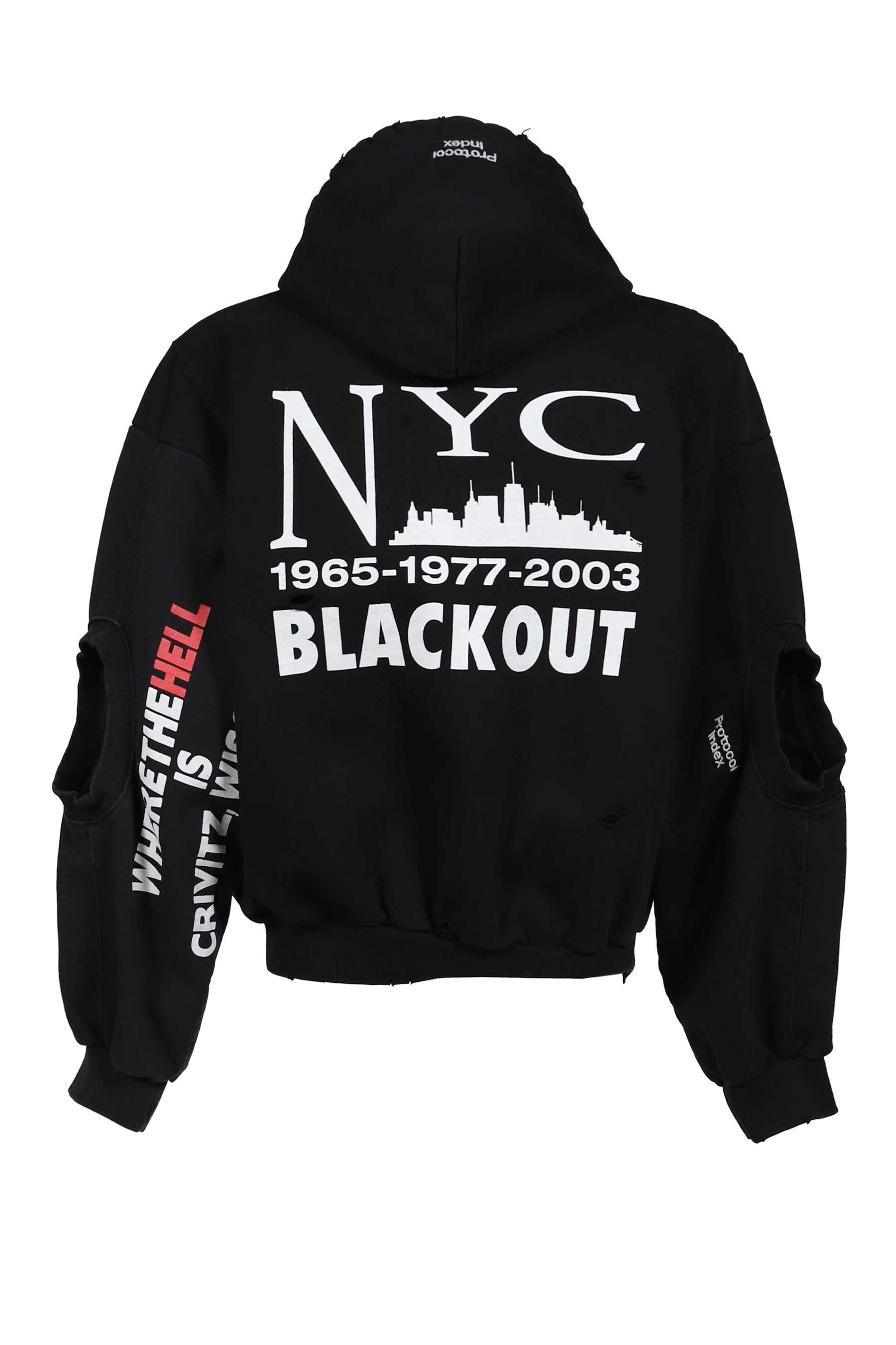 RECONSTRUCTED SWEATSHIRTS ZIP HOODIE / BLK