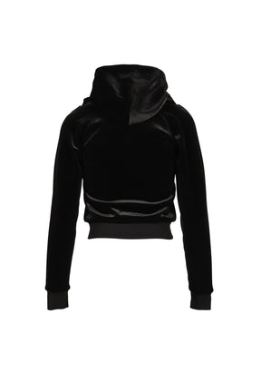 VELVET FITTED ZIP-UP HOODIE / BLK