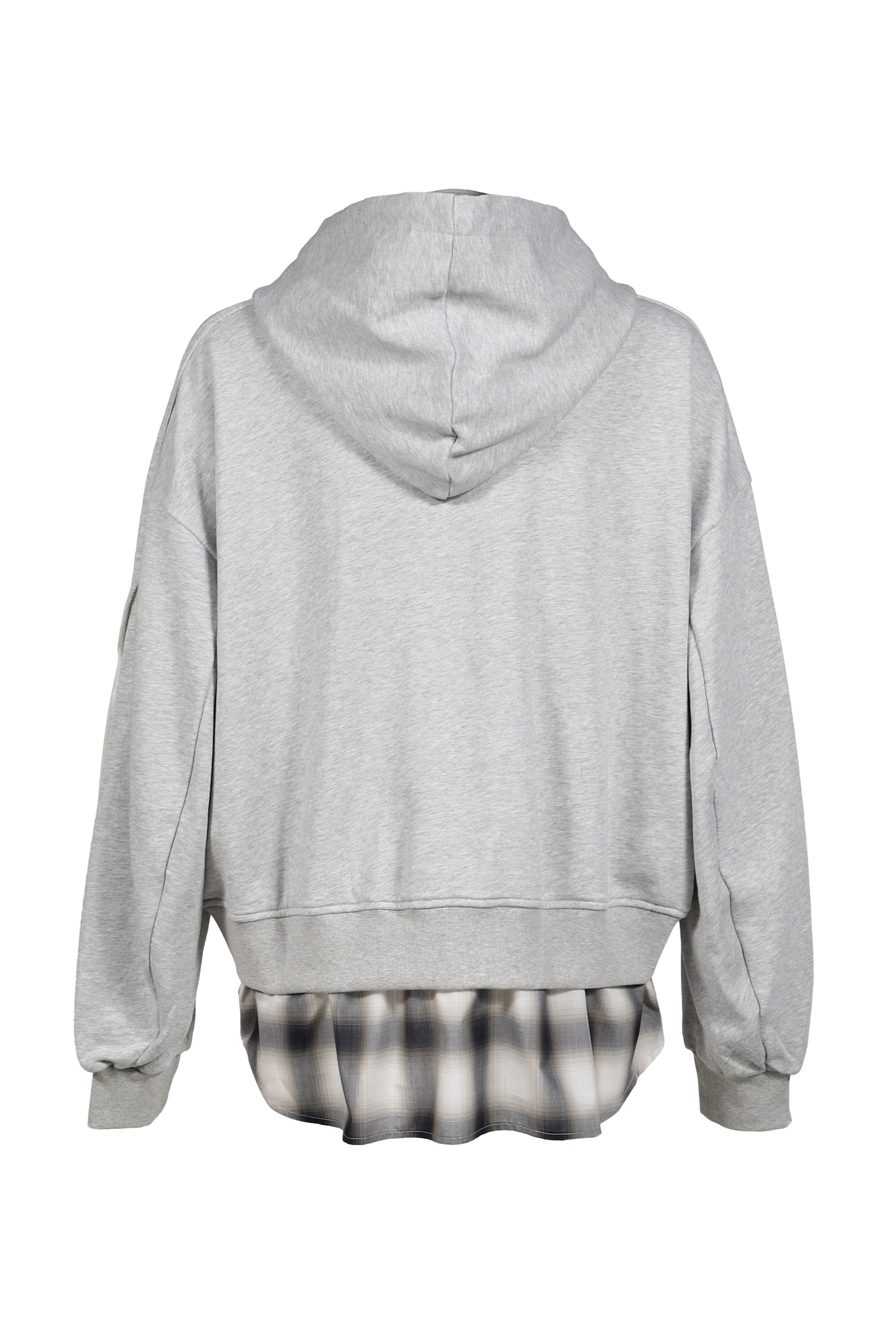 2 IN 1 ZIP HOODIE WITH CHECK SHIRT / GRY
