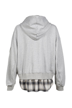 2 IN 1 ZIP HOODIE WITH CHECK SHIRT / GRY
