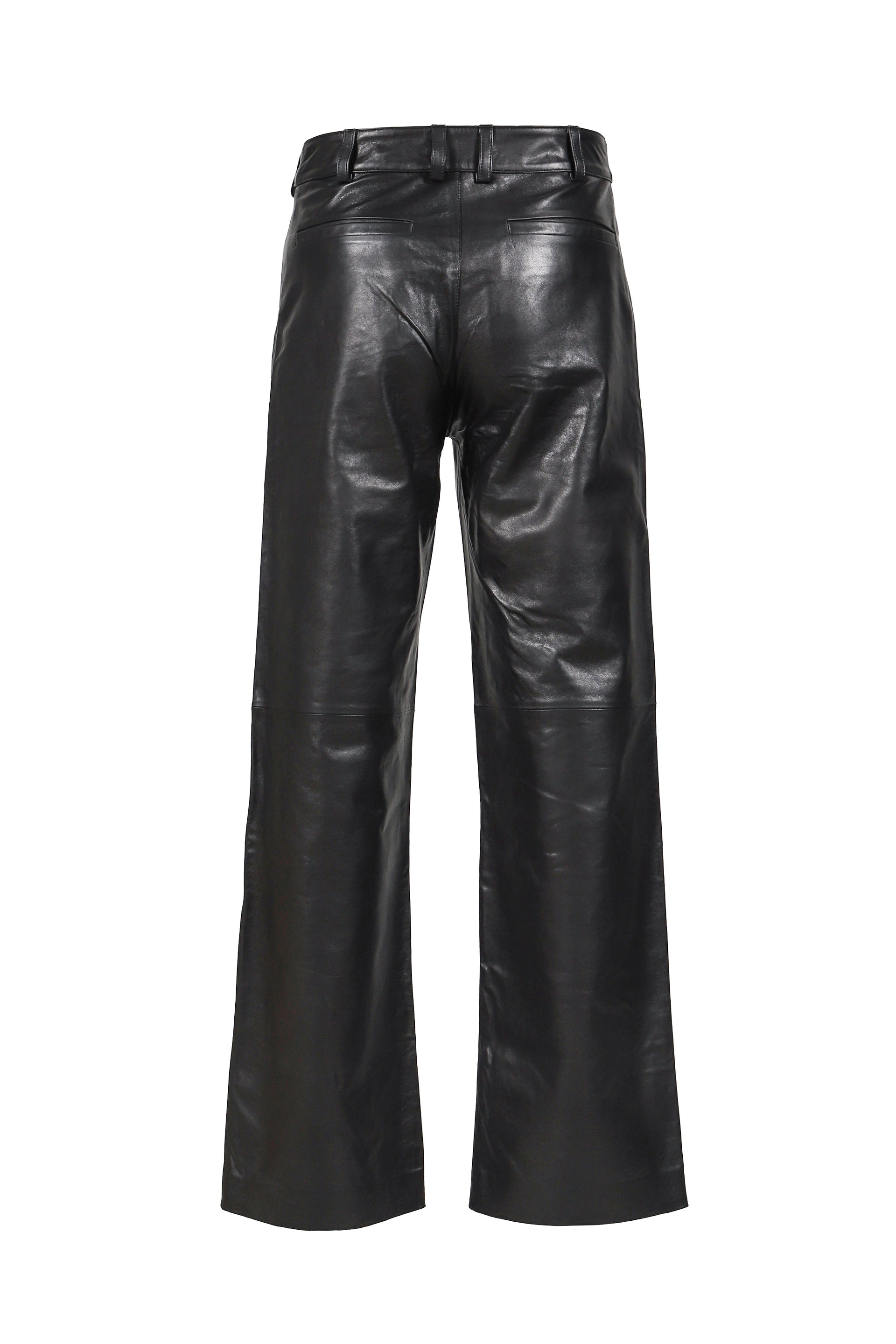 LEATHER STRAIGHT LEG PANT / BLK