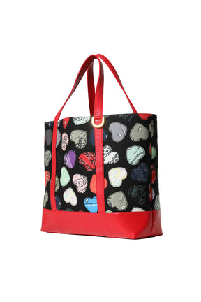 HEART PATCH PAISLEY TOTE BAG / BLK