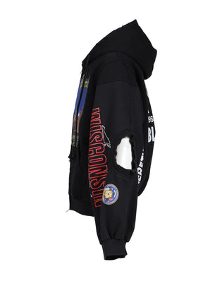 RECONSTRUCTED SWEATSHIRTS ZIP HOODIE / BLK