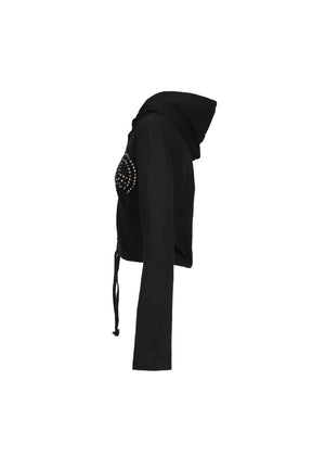 PARRA STUD HOOD CARDIGAN / BLK