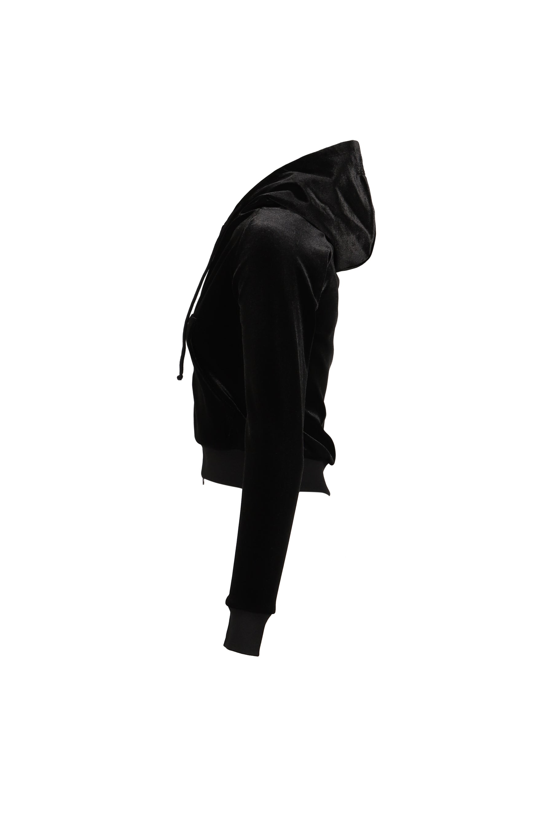VELVET FITTED ZIP-UP HOODIE / BLK