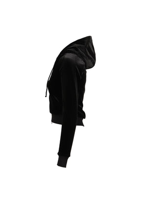 VELVET FITTED ZIP-UP HOODIE / BLK
