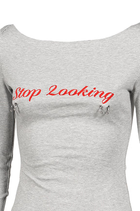 GREY PRINT OFF-SHOULDER LONG SLEEVE TEE / GRY