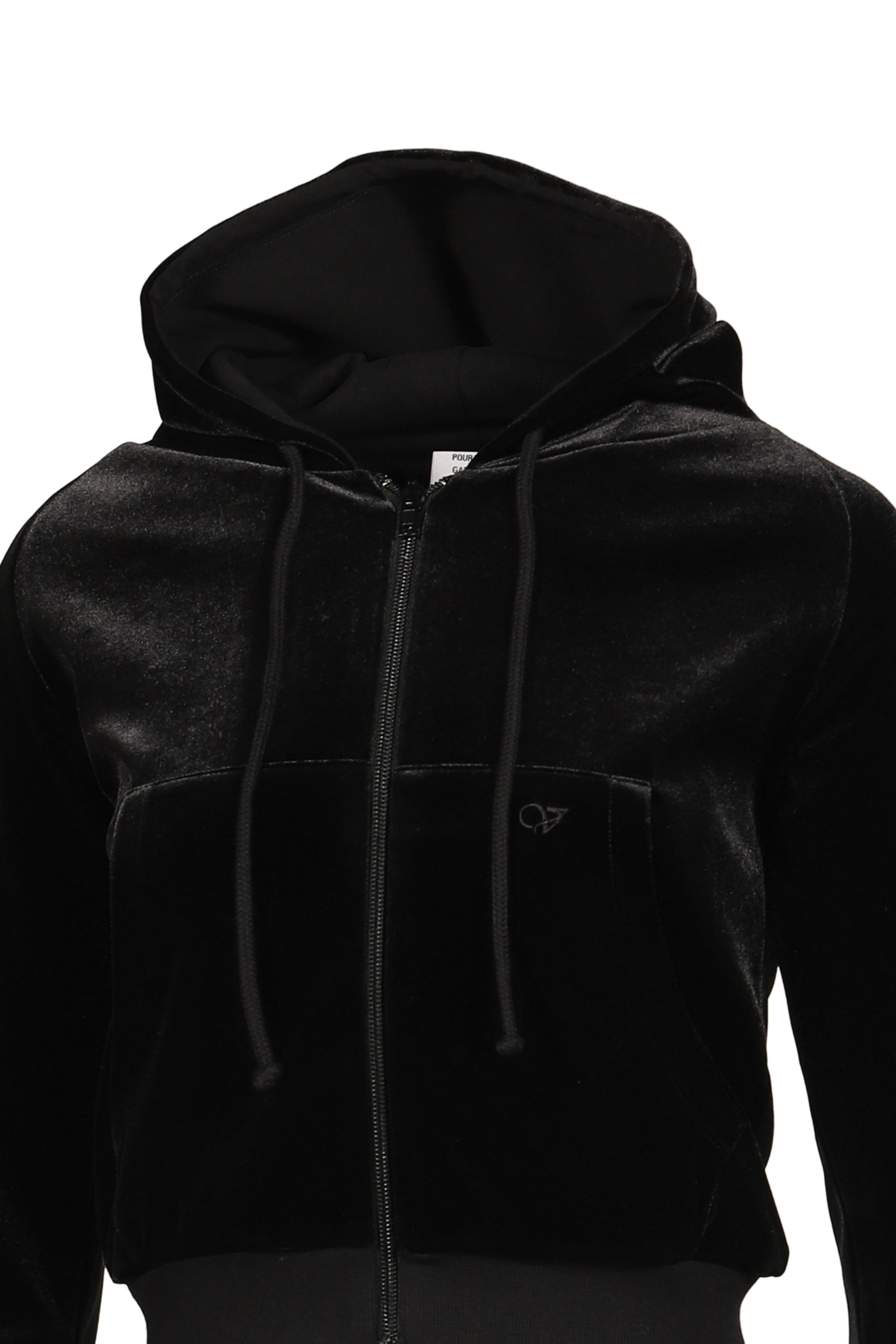 VELVET FITTED ZIP-UP HOODIE / BLK