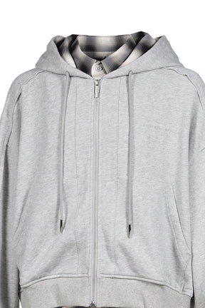 2 IN 1 ZIP HOODIE WITH CHECK SHIRT / GRY