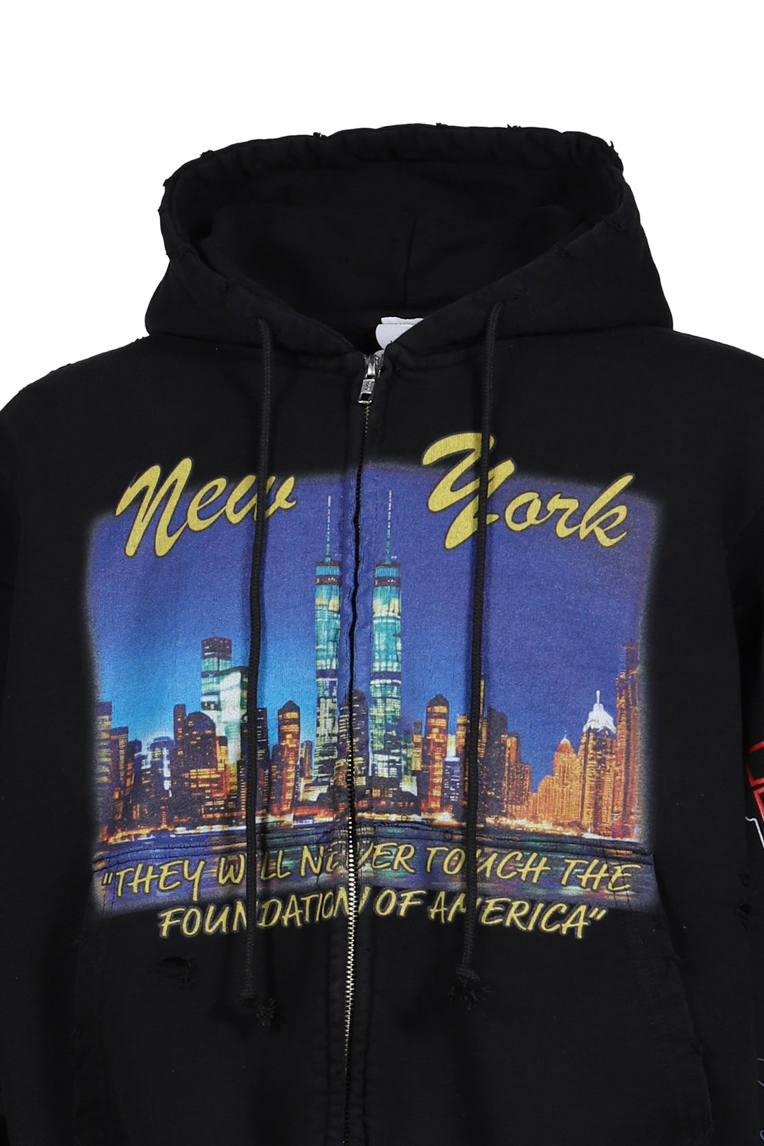 RECONSTRUCTED SWEATSHIRTS ZIP HOODIE / BLK