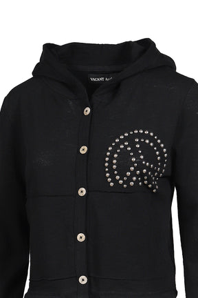 PARRA STUD HOOD CARDIGAN / BLK