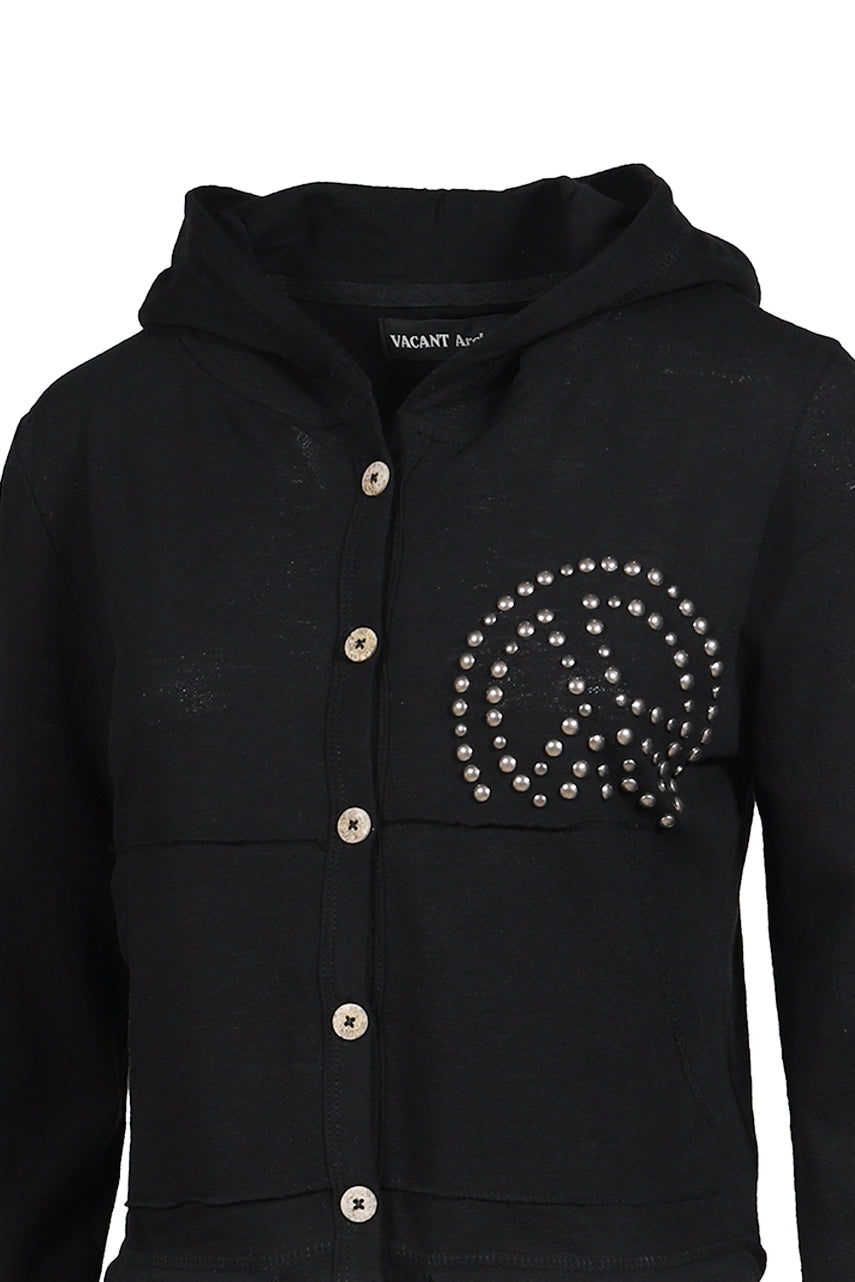 PARRA STUD HOOD CARDIGAN / BLK