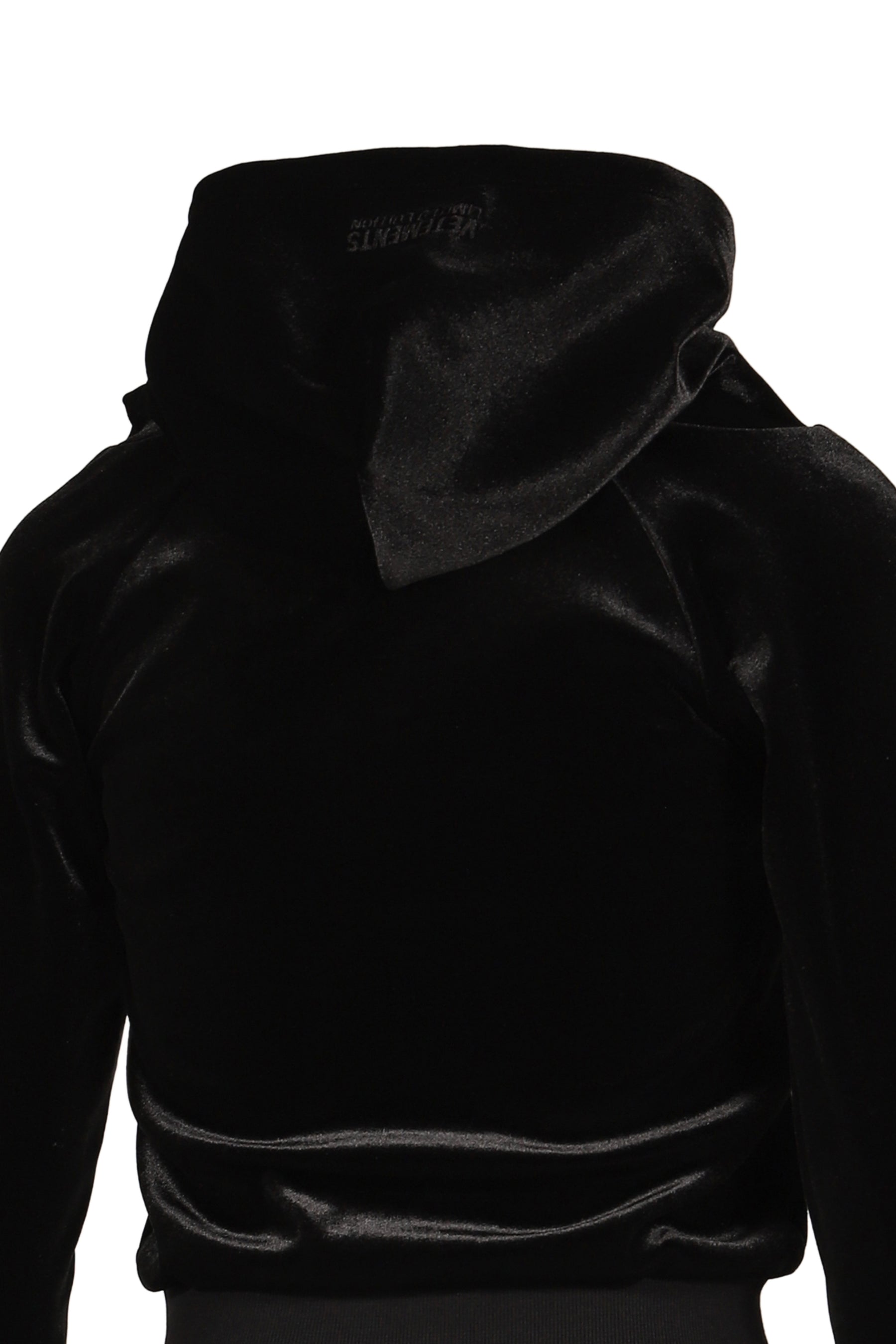 VELVET FITTED ZIP-UP HOODIE / BLK