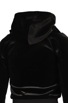 VELVET FITTED ZIP-UP HOODIE / BLK