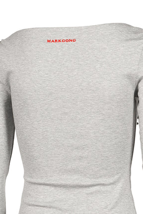 GREY PRINT OFF-SHOULDER LONG SLEEVE TEE / GRY